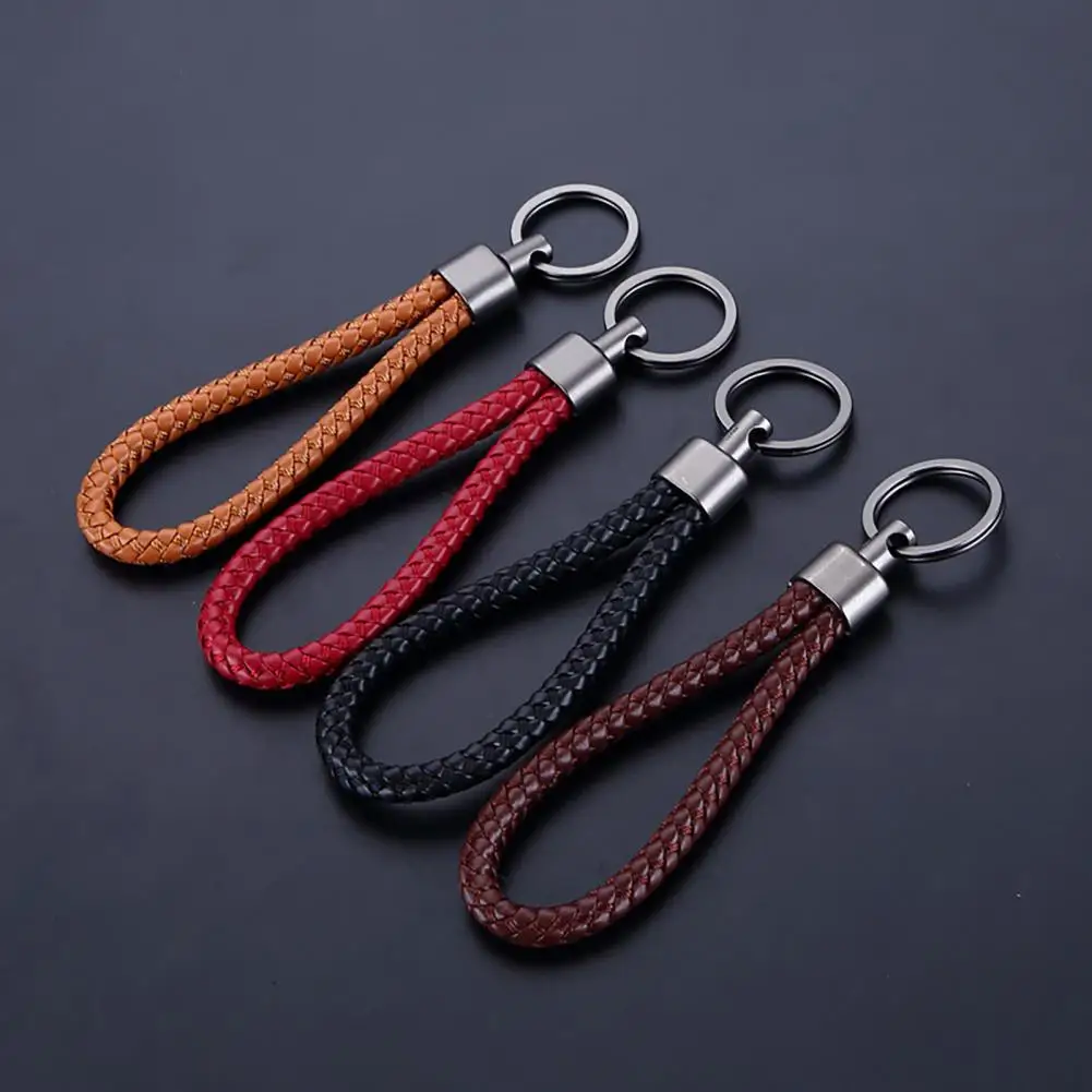 Car Keychain Hand Knitting Exquisite Craftsmanship Pure Color Faux Leather Car Key Chain Decor Accessory