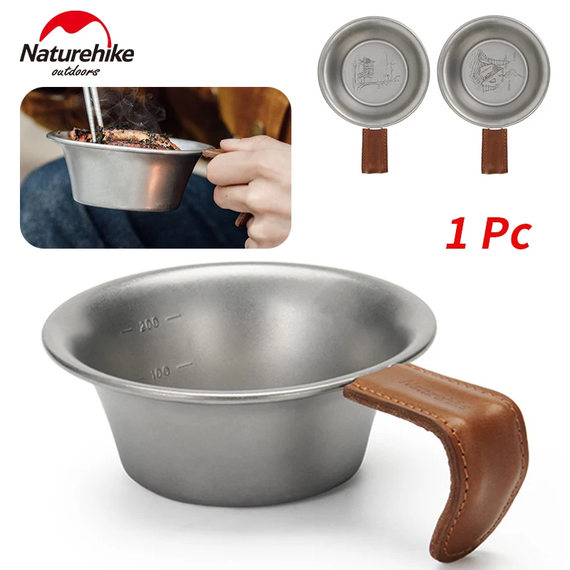 Naturehike 300ML Stainless Steel Bowl Camping Outdoor Travel Leather Handle Tableware Ultralight Picnic Retro Bowl Cookware 116g