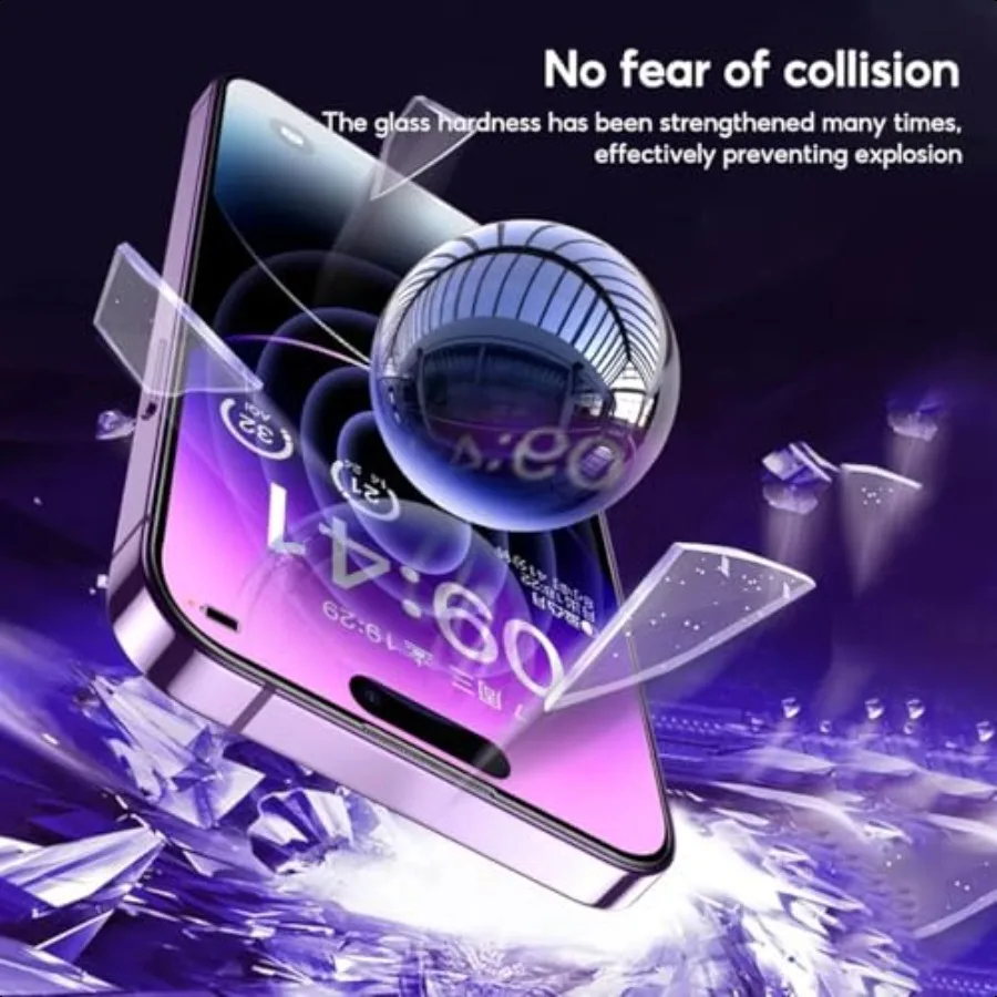 عبوتان من واقي الشاشة المضاد للضوء الأزرق لهاتف iPhone 14 Pro Max HD Clear Blue Light لحماية العين من الزجاج المقسى