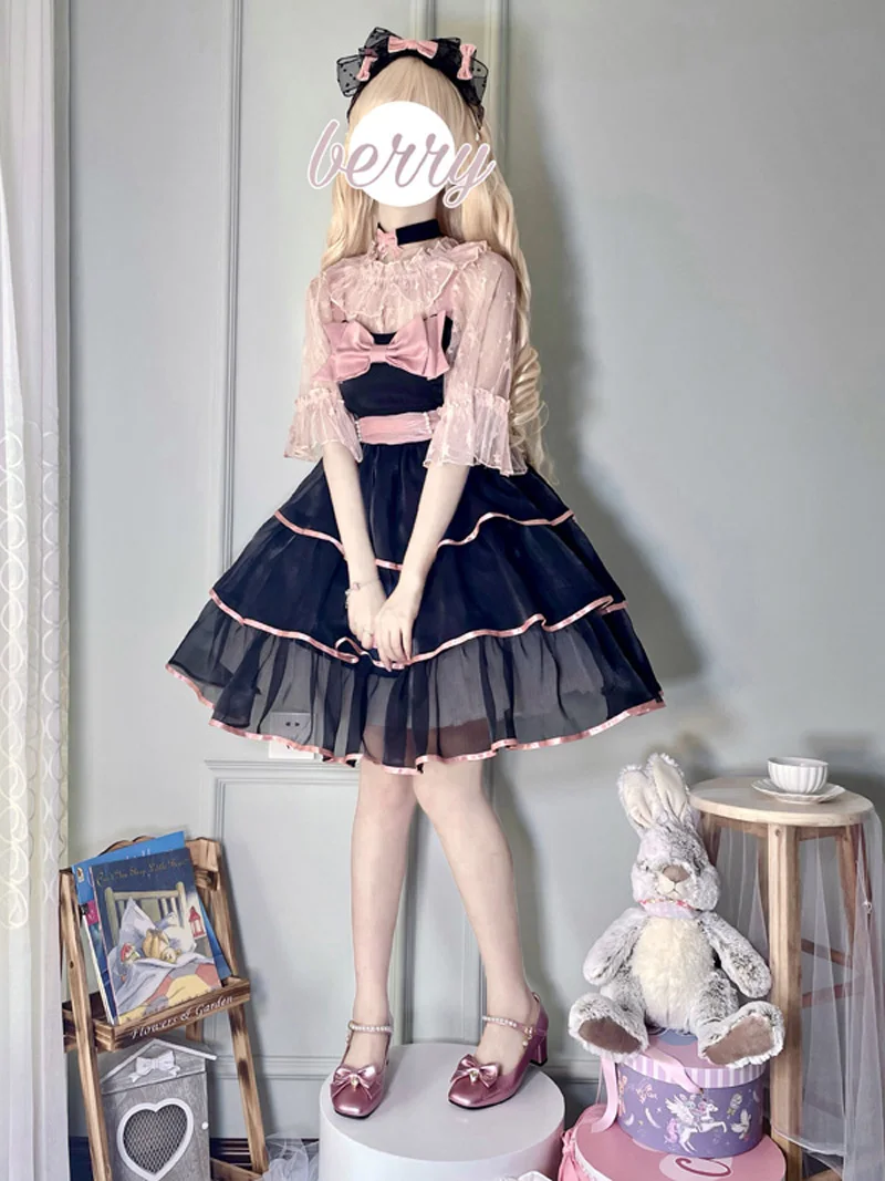 Design original damasco lolita vestido querida jsk cinta vestido 2025 novo em camadas plissado sem mangas vestido de verão