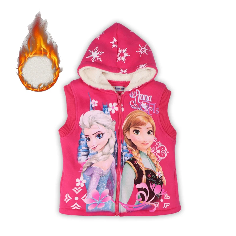 Elsa Frozen Children Vest New Autumn Winter Girls Sleeveless Solid Casual Vest Baby Fleece Lined Warm Kids Coat Waistcoat