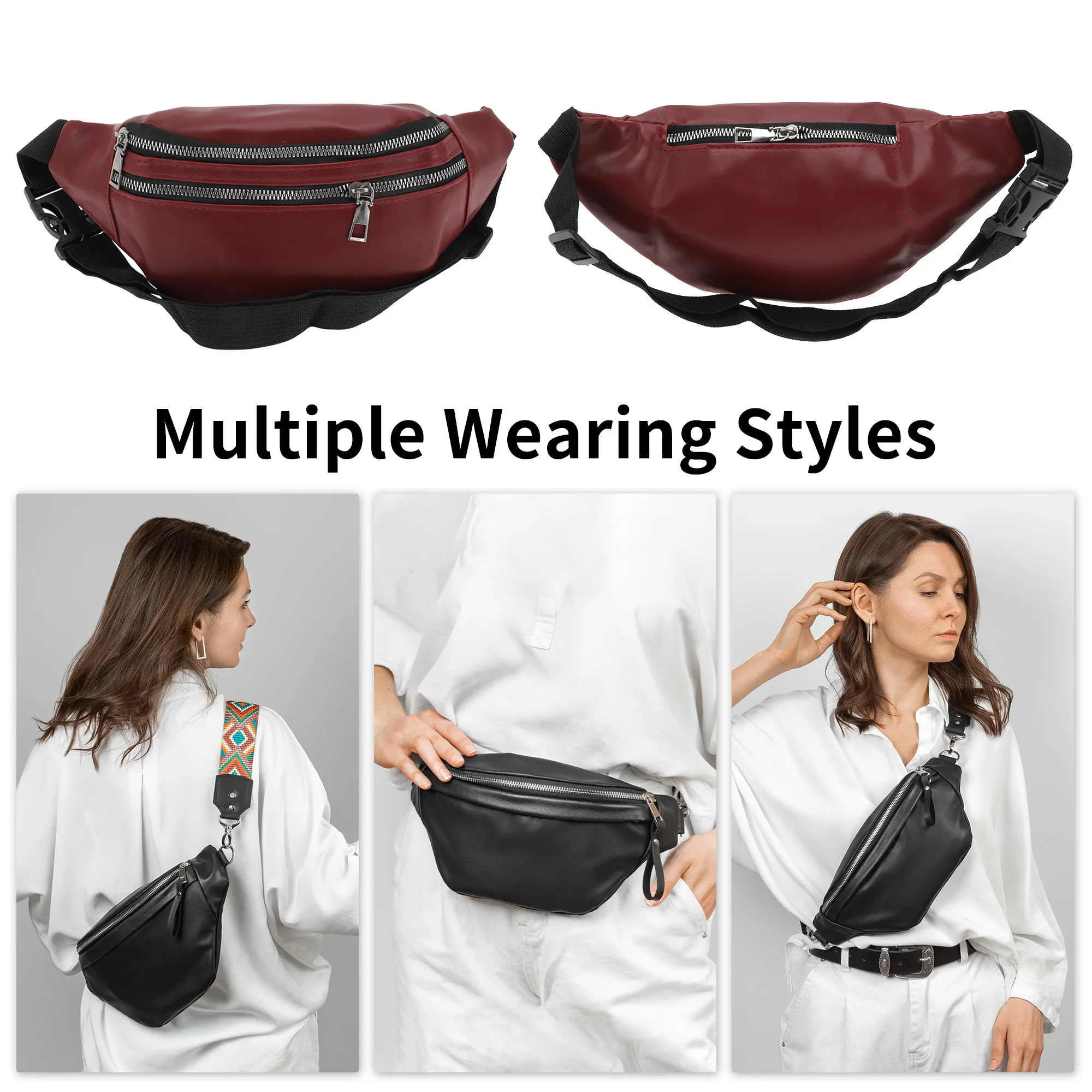 X Autohaux حقيبة خصر رياضية أنيقة مصنوعة من الجلد باللون الأحمر قطعة واحدة #2