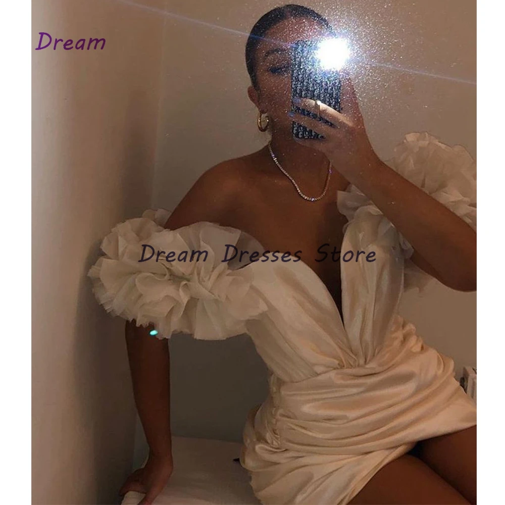 V-ausschnitt Sexy Mini Cocktail Kleider Mantel Weg Von Der Schulter Ärmellose Falten Party Kleid Benutzerdefinierte Sommer Neue Prom Kleid Vestidos De – Detail 2