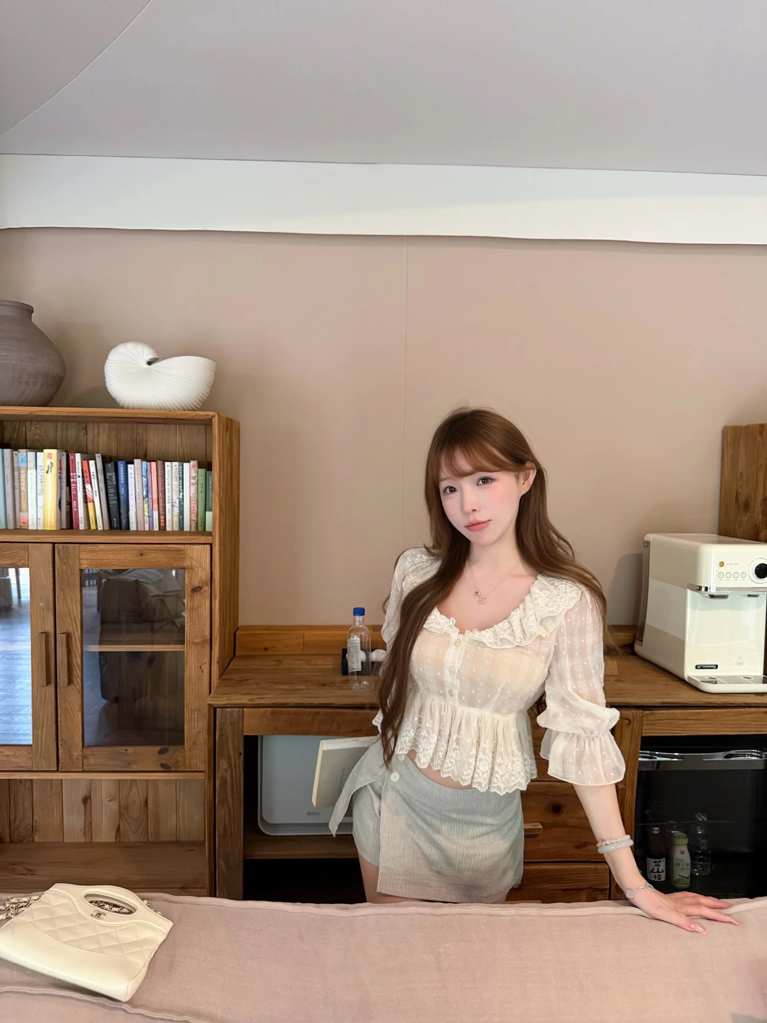 Lukira Lace Whisper Transparent Dot Embroidery Blouse Women's Summer Shirt Gathered Waist Floral  Polyester Fiber