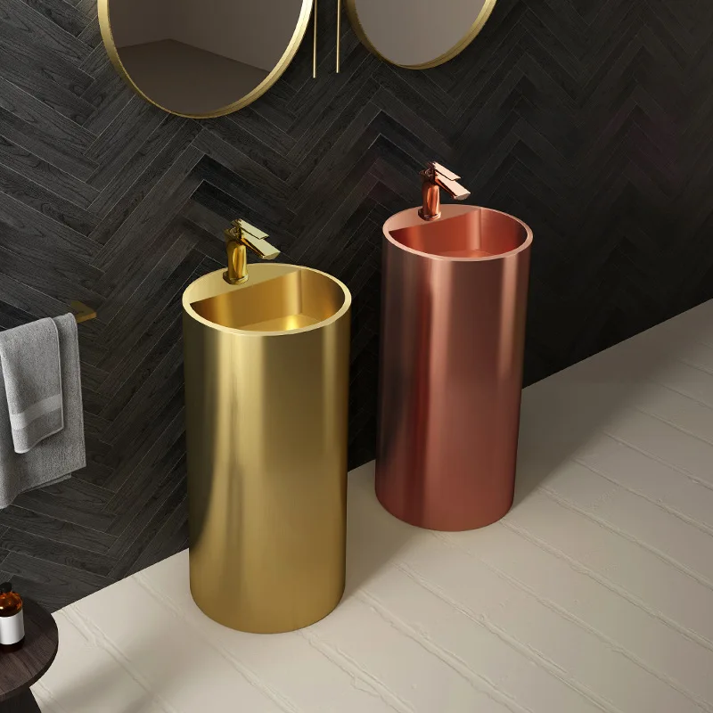 

Round stainless steel column type washbasin washbasin basin integrated floor type