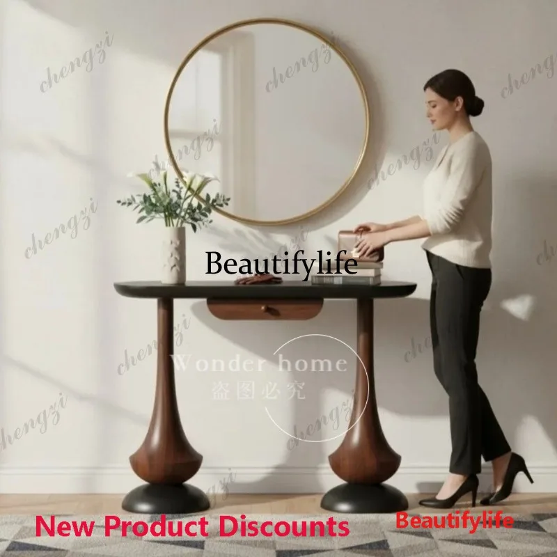 M45 French retro style solid wood entrance table, living room table, entrance foyer, color separation end-view display table