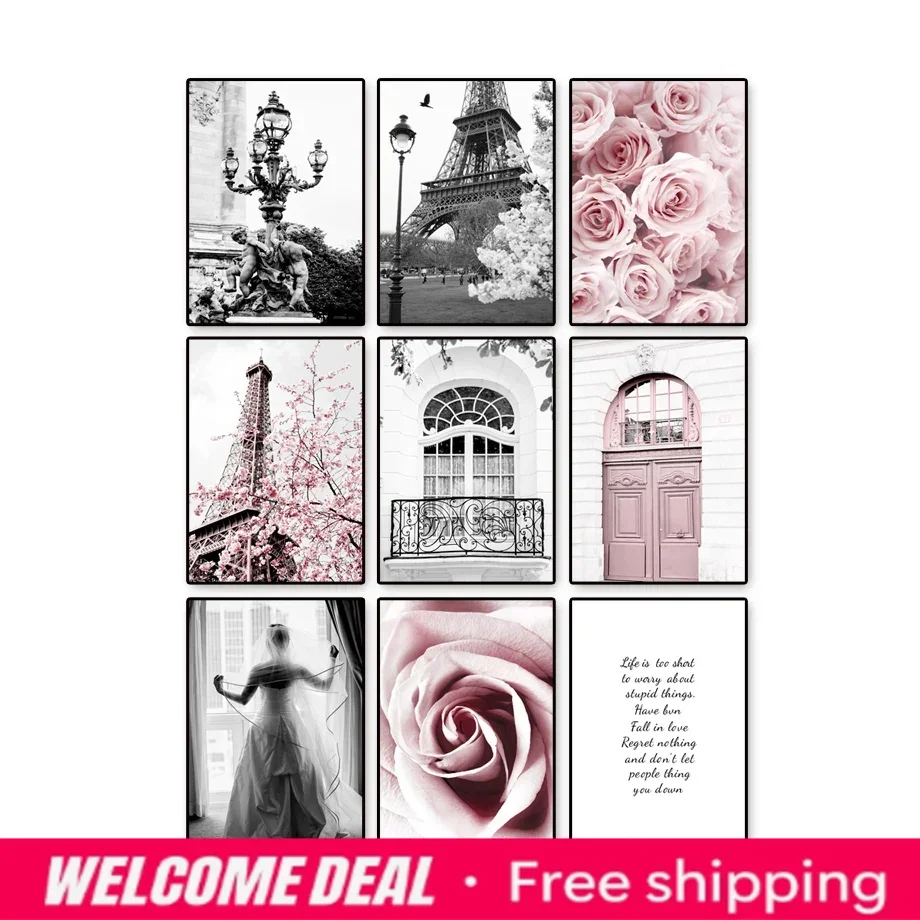 Paris Tower Cherry Blossoms Rose Wall Art Canvas Painting Spring Landscpe Posters And Prints Pictures For Living Room Home De