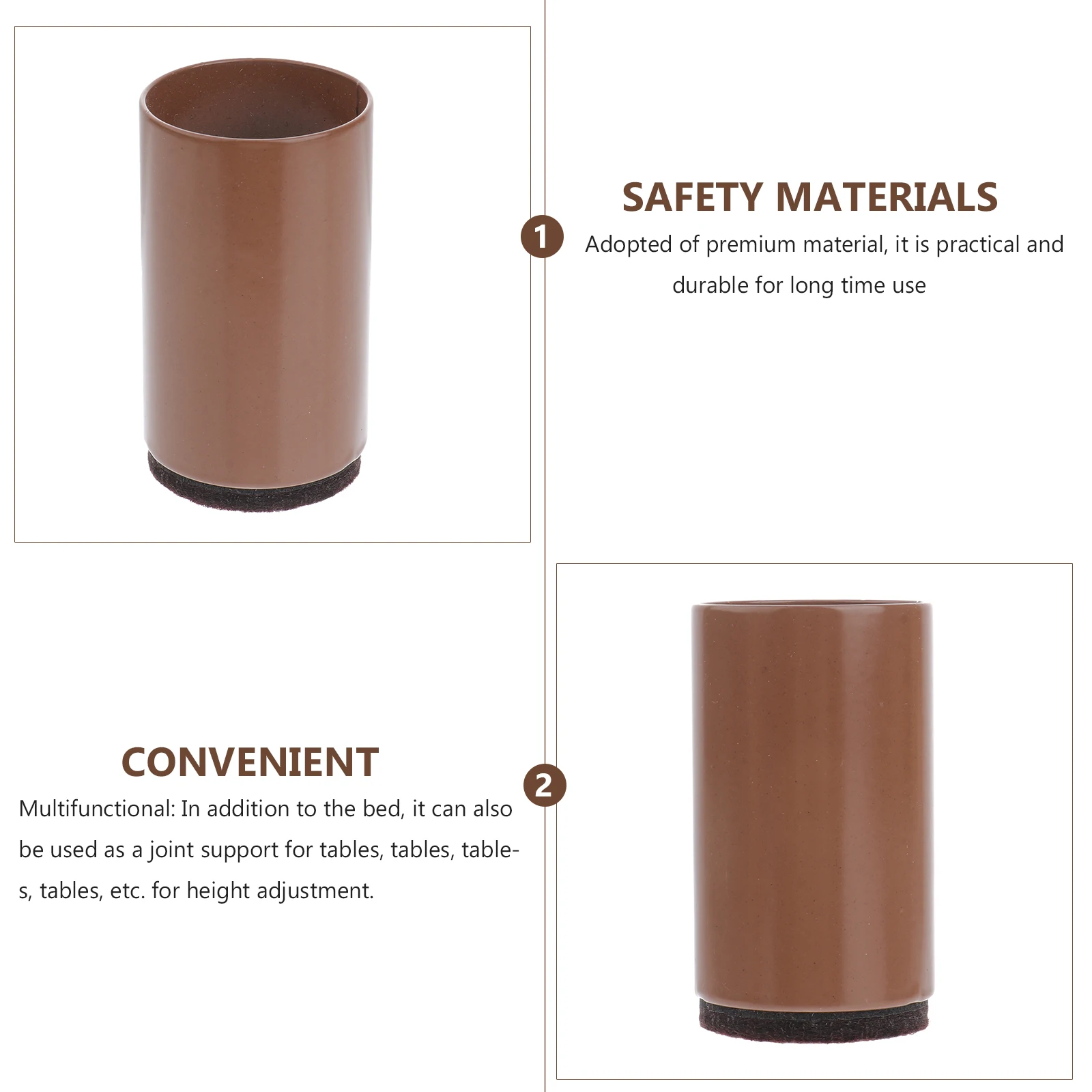

2PCS Table Feet Riser 4x4cm Brown niture Foot Pads Mute Wear Resistant Carbon Steel Felt Height Adjustment Stable No