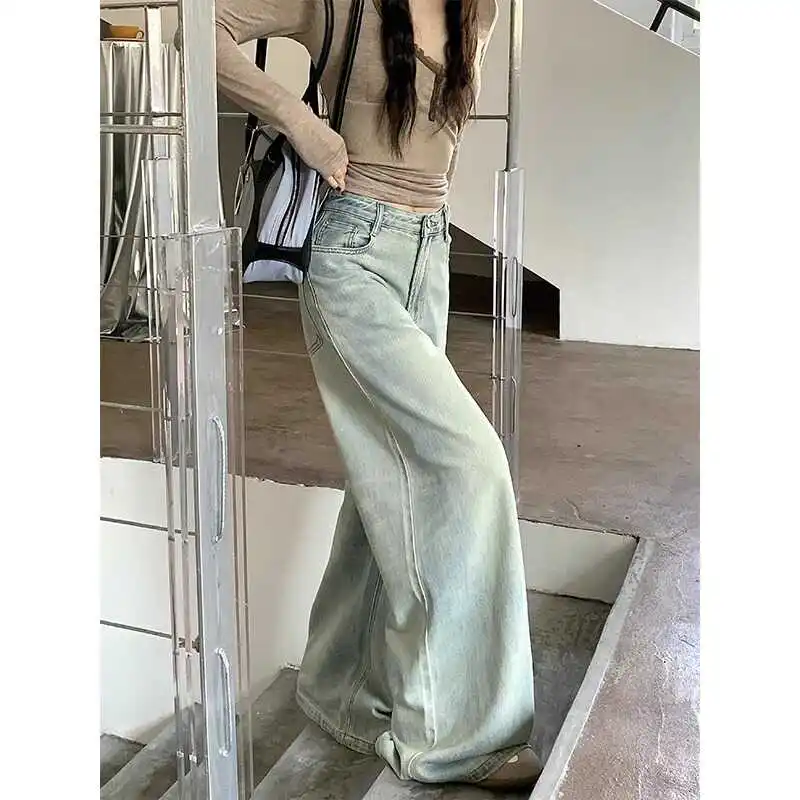 

Легкие винтажные джинсовые джинсы, женские свободные широкие брюки, прямые брюки длиной до пола, осеннее новое поступление, хлопковые брюки...