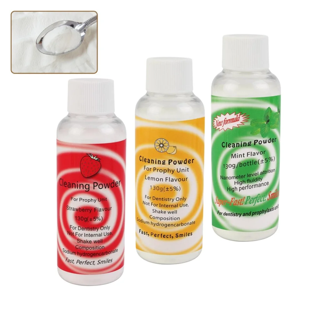 

1 Bottle Dental Cleaning Powder for Prophy Unit 130g No-Clogging Sandblasting Powder Multi-Flavor Oral Cleaning Consumable