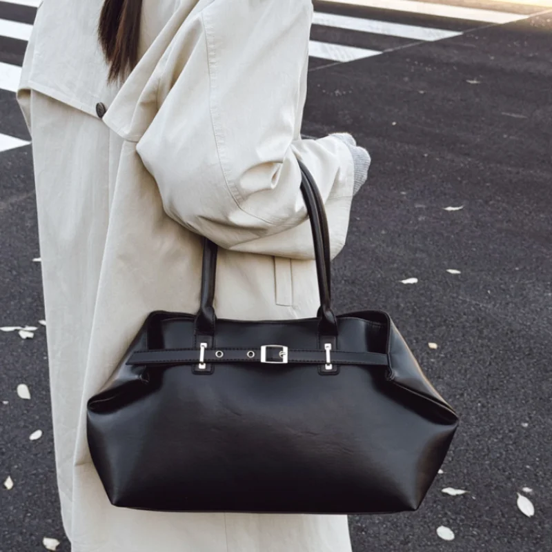 

Женская большая сумка, простая сумка в корейском стиле, сумка на плечо с пряжкой на ремне, роскошная дорожная сумка для подмышек, высококачественный портфель из искусственной кожи