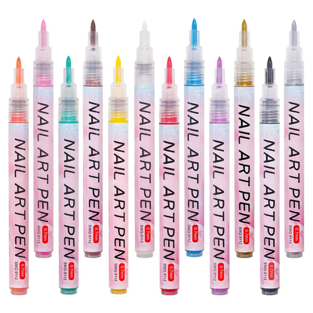 12Pcs Nail Art Pens Acrylic Paint Pens for Nails Lightweight Portable Nail Art Set Perfect for Detailed Patterns and Designs
