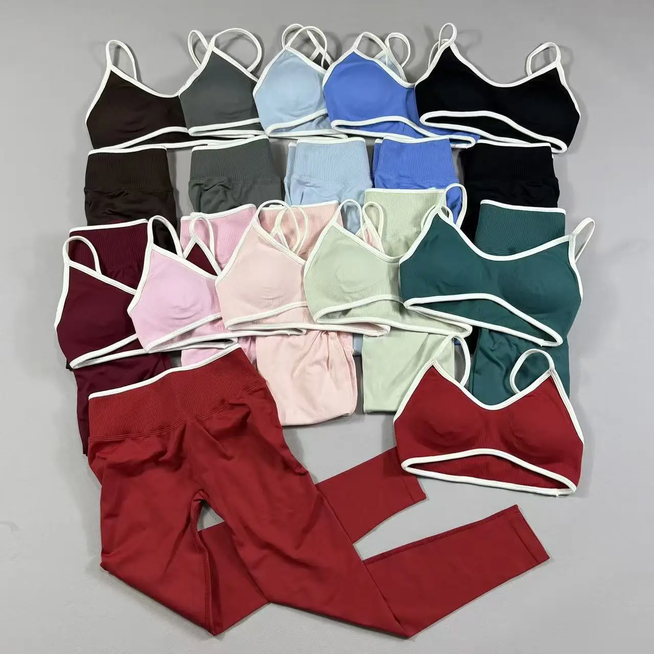 

New Popular Model 2-Piece TE Sports Bra Leggings Yoga Fitness Cycling Elastic Lgnite Sculpt Scrunch Set Color Blocking