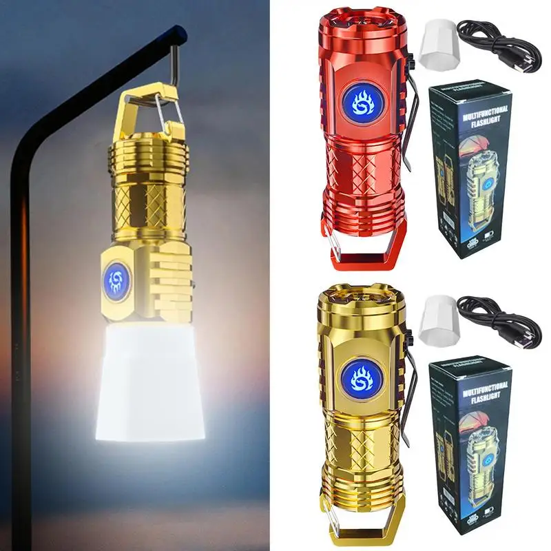 Hiking Flashlight Small Portable LED Flashlight High Lumens 3-Eye Flashlight With Metal Clip 5 Modes Waterproof Carabiner Light