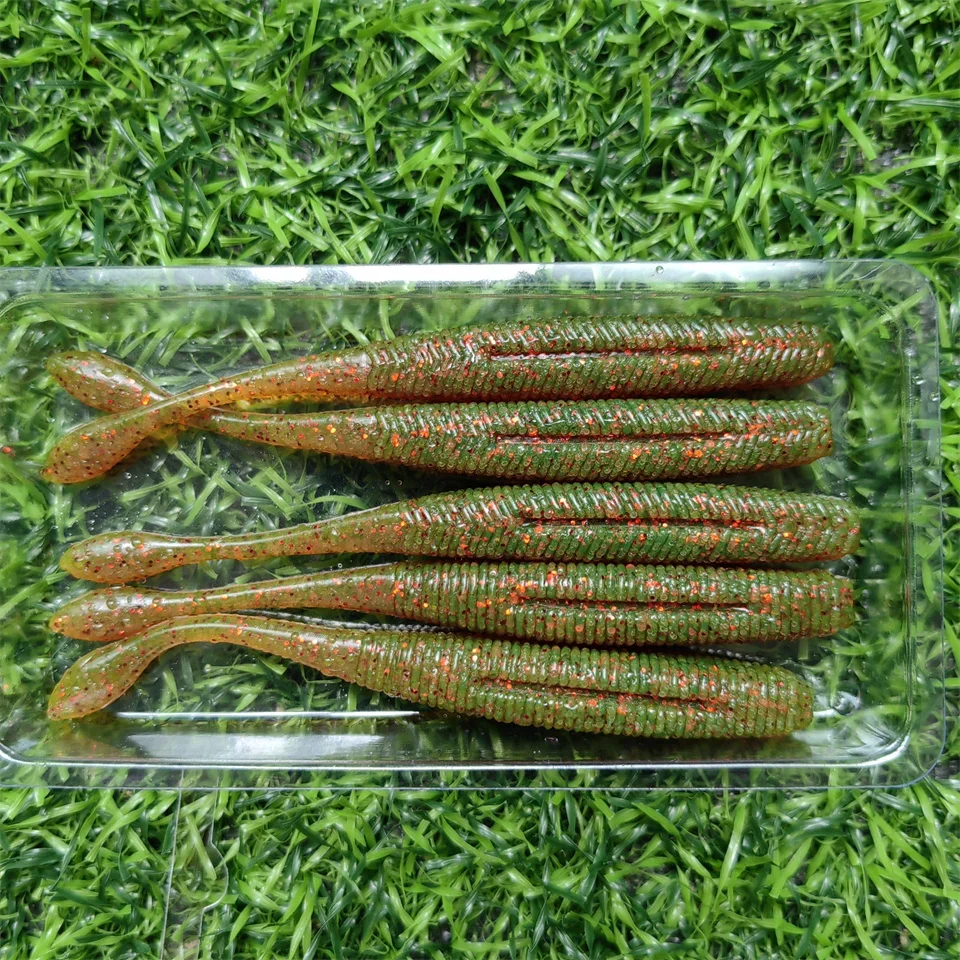 SWOLFY-señuelo de pesca con forma de gusano, cebo blando de 75mm/95mm/115mm, con cola recta de sal, 5 piezas