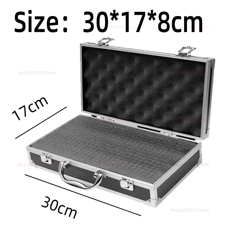 صندوق أدوات محمول من الألومنيوم مع بطانة إسفنجية وحقيبة تخزين محمولة مقاومة للصدمات للأدوات مقاس 30 × 17 × 8 سم