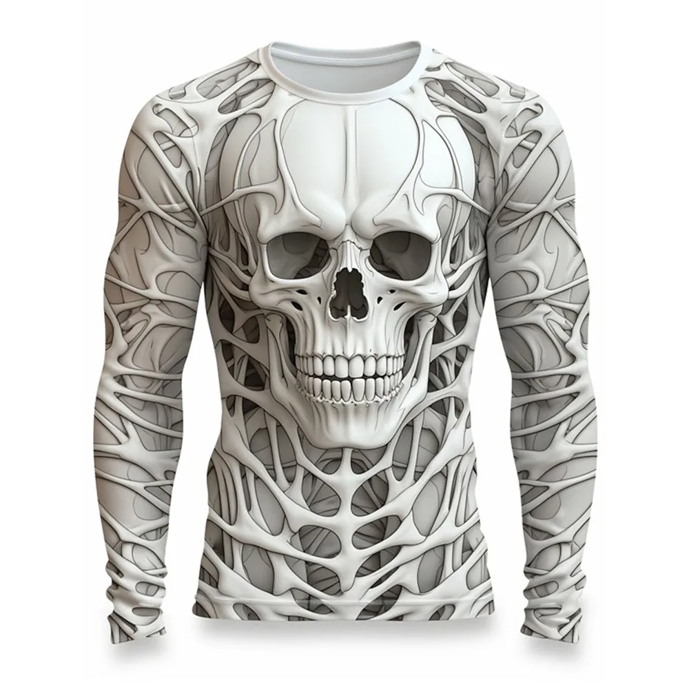 

Retro men's T-shirt 3D stereoscopic printing skull sweater autumn round neck long-sleeved tops men's casual street photography o