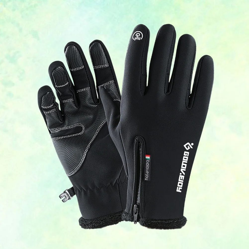 ركوب الدراجات مقاوم للماء قفازات شاشة اللمس شتاء دافئ الرياضة في الهواء الطلق قفازات الرجال النساء حجم L أسود الجري تسلق