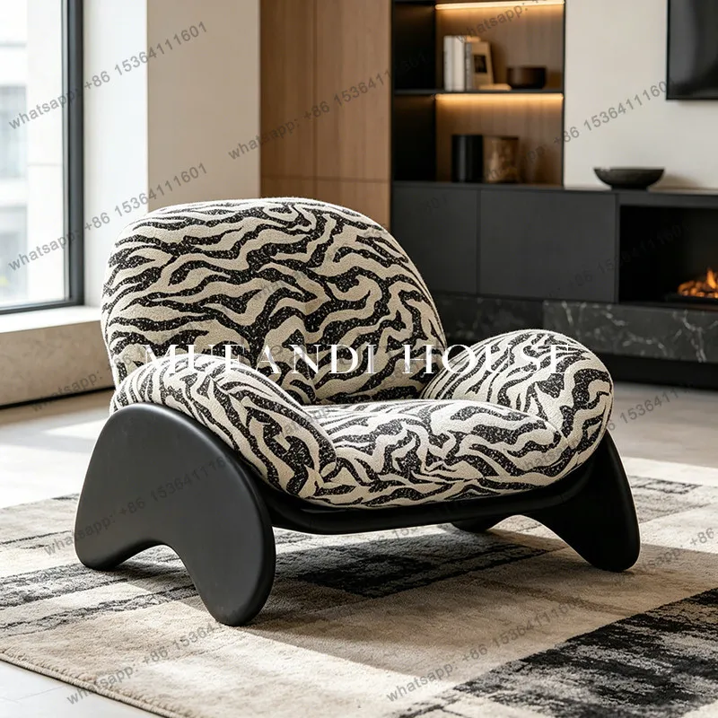 Zebra pattern sofa chair Modern light luxury wavy pattern single leisure designer living room creative recliner