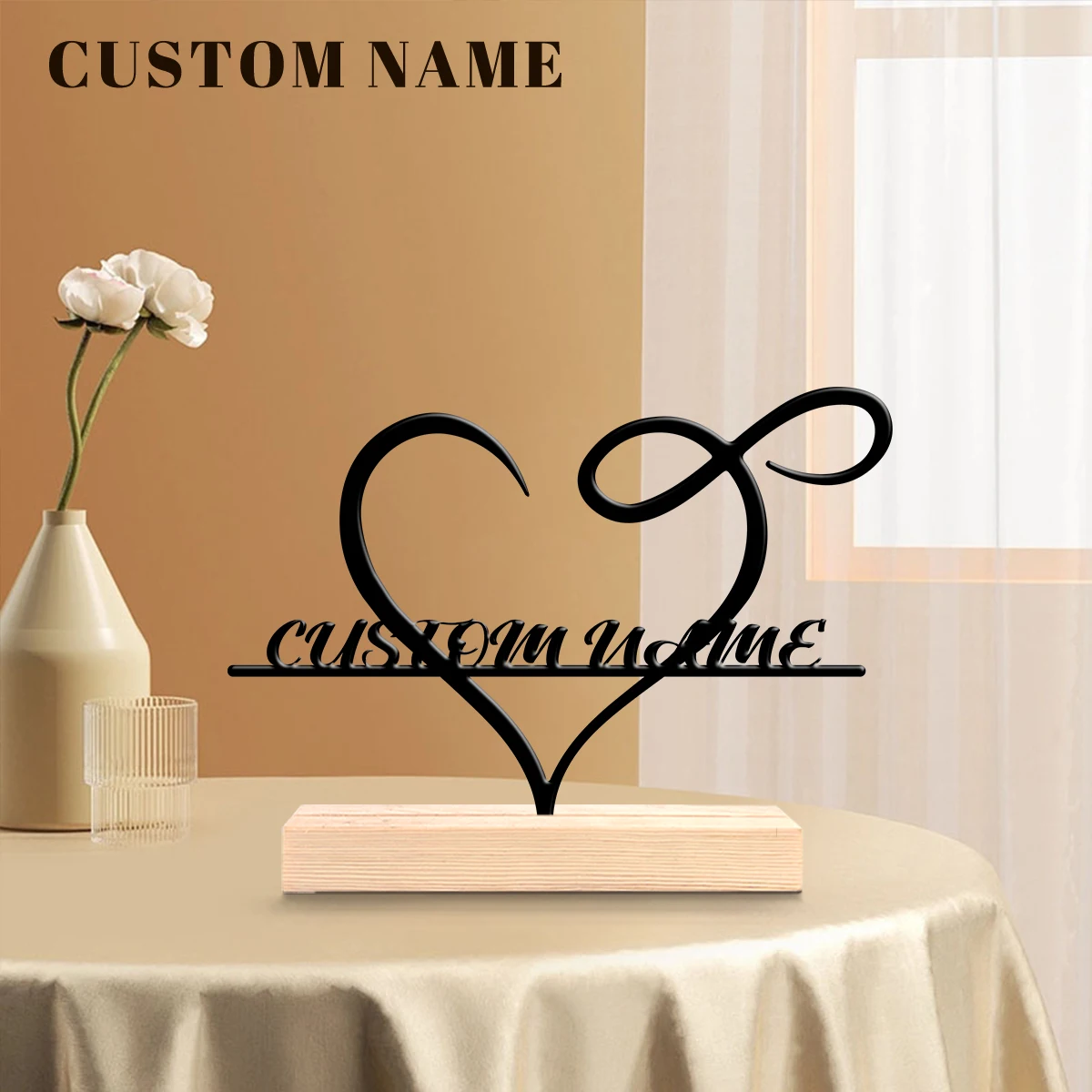 1Pc Custom Vacation Heart Wooden Base Metal Ornament,Home Room Desktop Decor,Ideal Birthday Wedding Graduation Festive Gift view 5