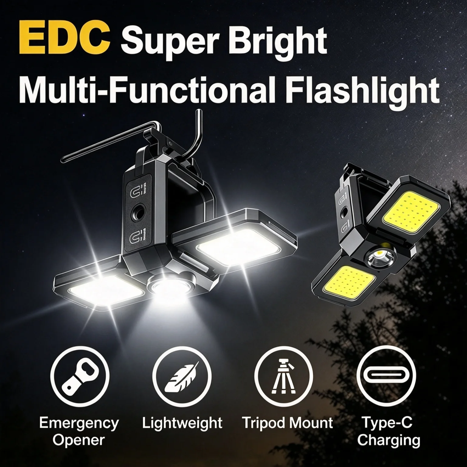 Outdoor Pocket Work Light COB LED Mini Keychain Light USB Rechargeable Flashlight IPX4 Waterproof for Outdoor Camping Hiking