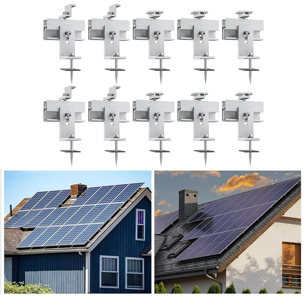 /10 /Pack /Aluminum Solar Panel Mount Kit With Rails Z Brackets And Clamps For Flat Sloped Roof Module Racking System