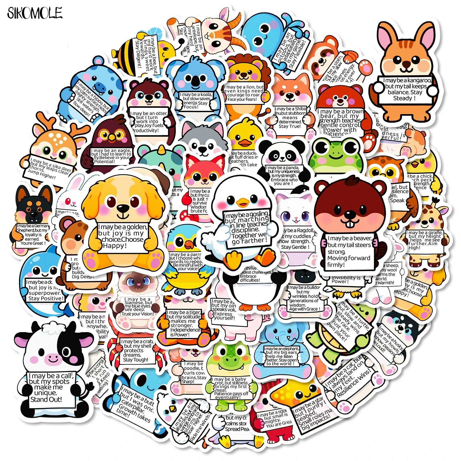 สติกเกอร์สัตว์ตลก 10/56/112 ชิ้น วลีภาษาอังกฤษสร้างแรงบันดาลใจ ของตกแต่ง DIY ของเล่นเด็ก สติกเกอร์ติดกระเป๋าเดินทาง สติกเกอร์กราฟฟิตี้