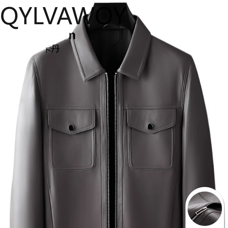 

QYLVAWOY 2200, осенне-зимняя мужская кожаная куртка из натуральной овчины, новая модная тонкая стильная повседневная верхняя одежда с лацканами LJ2909