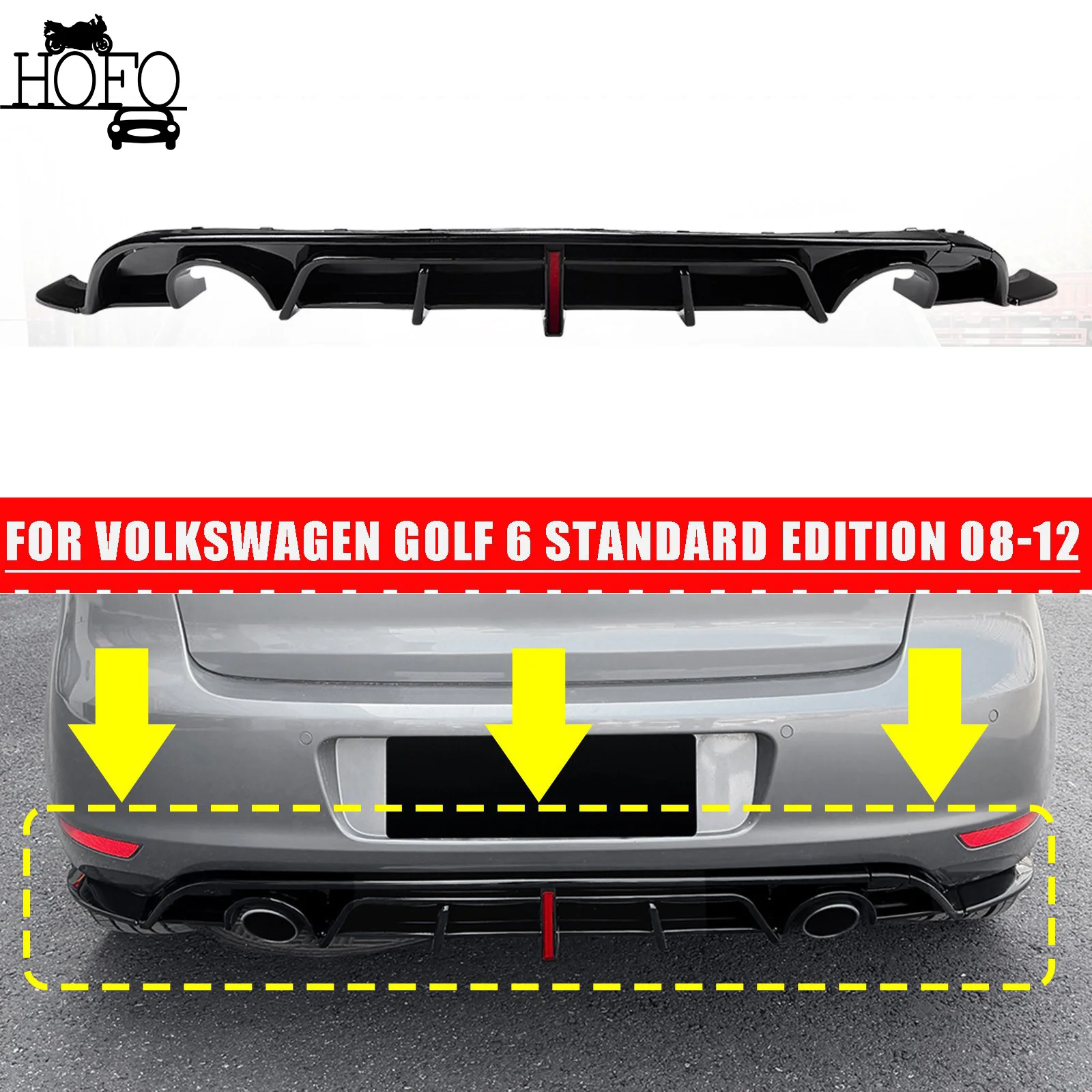 Car Rear Bumper Diffuser Lip Kit Cover For VW Golf 6 MK6 2008-2012