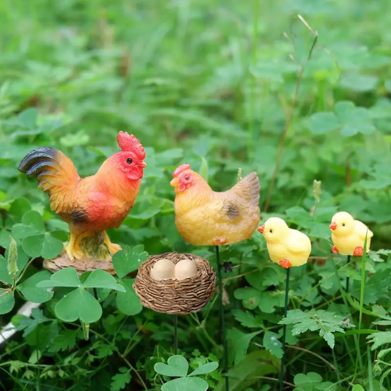 4/5PCS Mini Resin Chicken Family Figurines Set Mini Fairy Garden Bonsai Landscaping DIY Decor Cartoon Hen Chick Desk Ornament