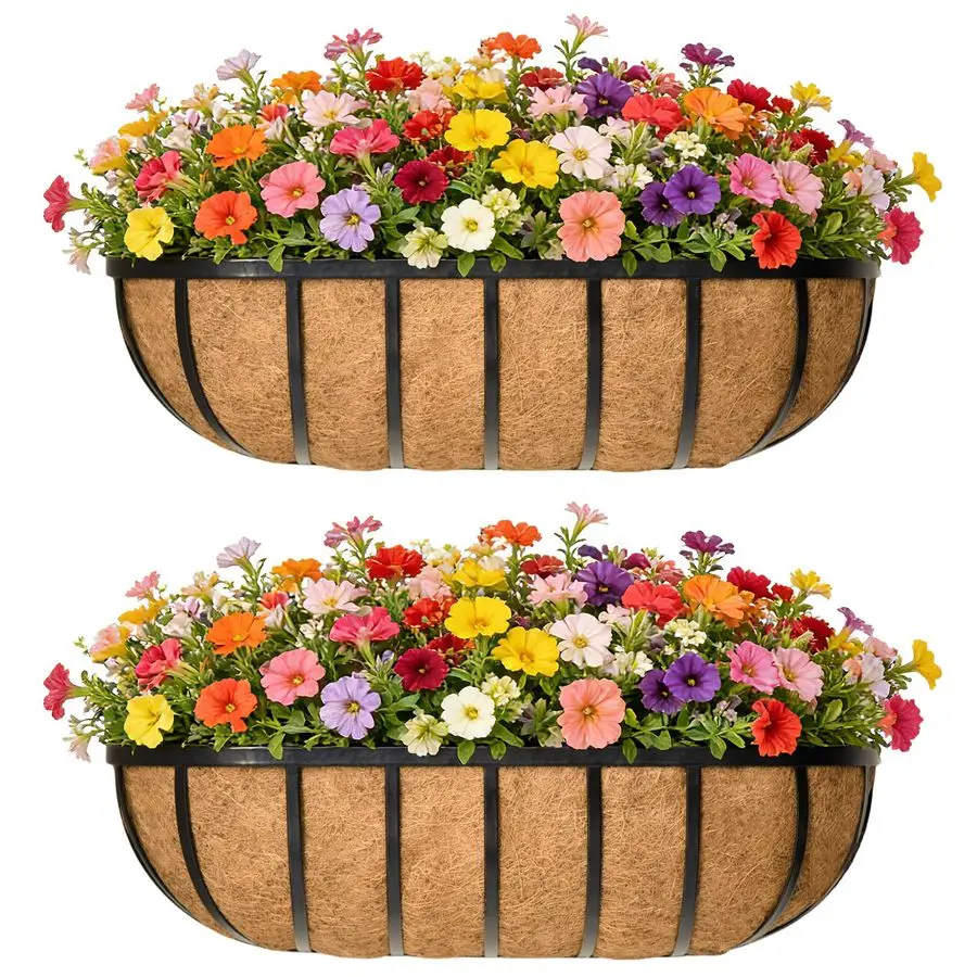 

Металлическая настенная кашпо-корзина для балконных и оконных перил с кокосовым вкладышем (дюймовый размер)