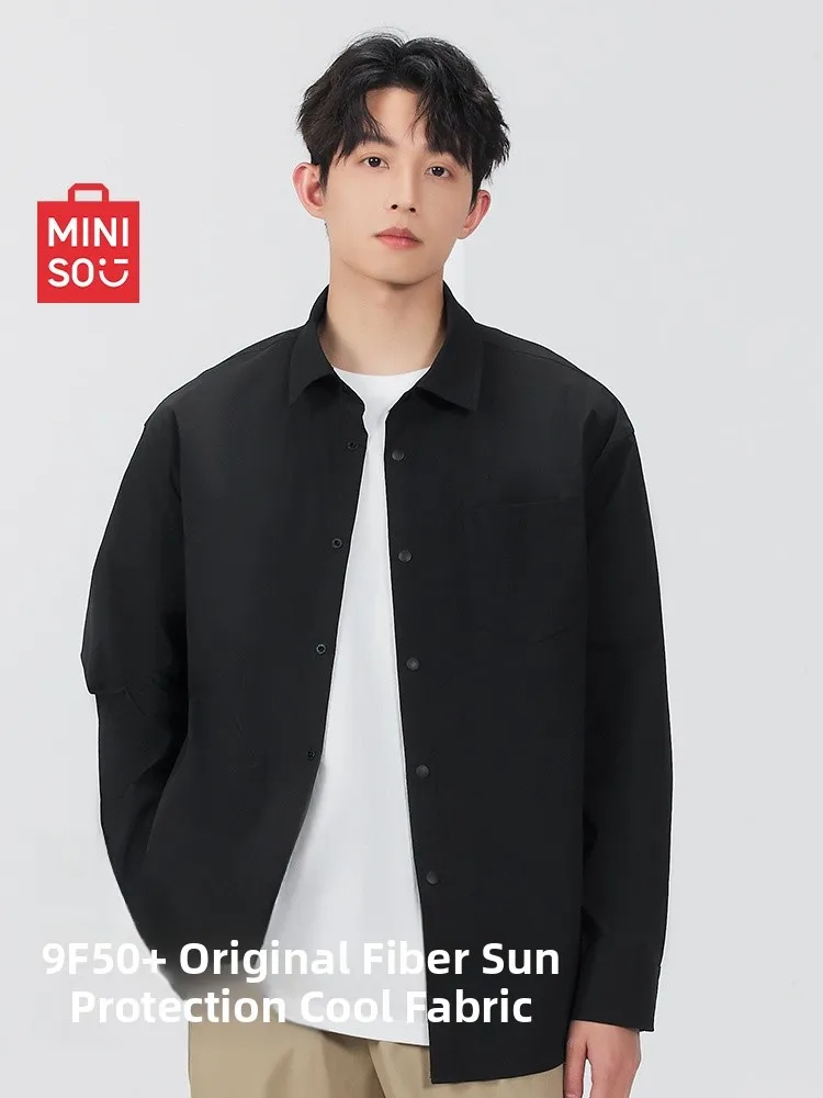 

Ice Silk Long Sve irt Men's Summer Original Yarn Sun Protection UPF50+ Cool Drape Bla Outerwear Youth Casual Faion