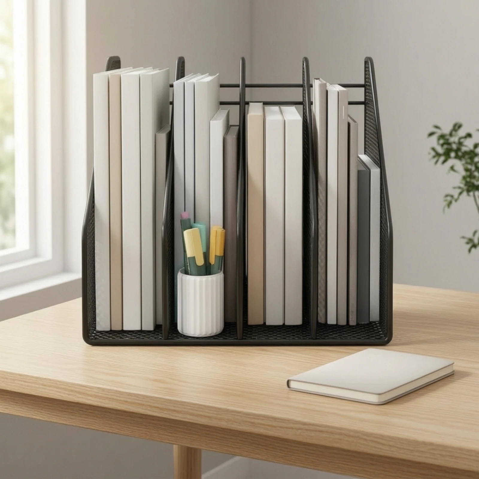 Desktop Organizer with Four Compartments Space-Saving Desk Organizer with 4 Compartments Desktop Storage Rack Open-Grid
