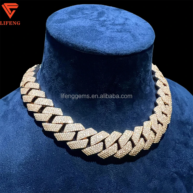 Custom Fine Jewelry Mens Iced Out Moissanite 18MM Cuban Necklace Hip Hop 4 Rows Diamonds Bling 925 Silver Cuban Link Chain