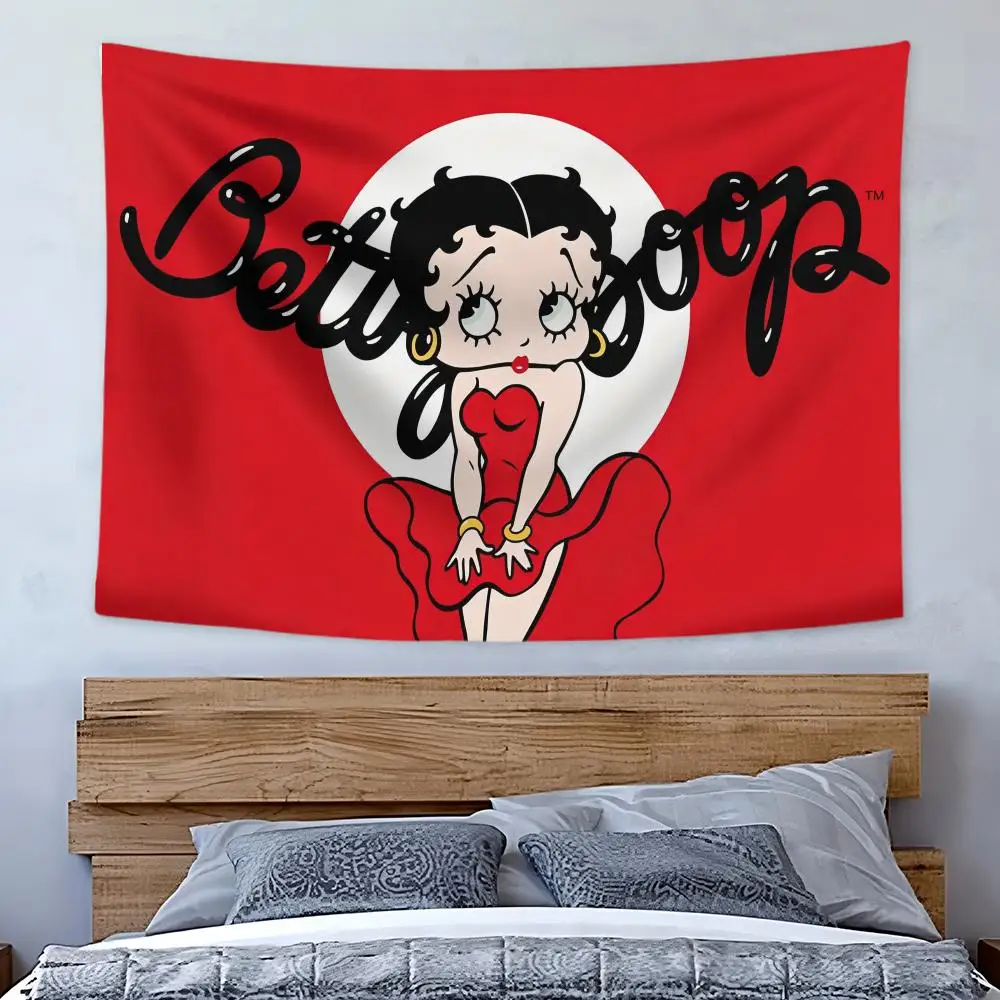 Cartoon B-Betty Boop Tapestry Art Decor Banner Microfiber Backdrop for Bedroom Living Room Bar Garden Party