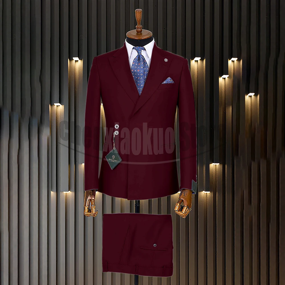 男士西装 戗驳领双排扣修身商务休闲礼服 - usage example