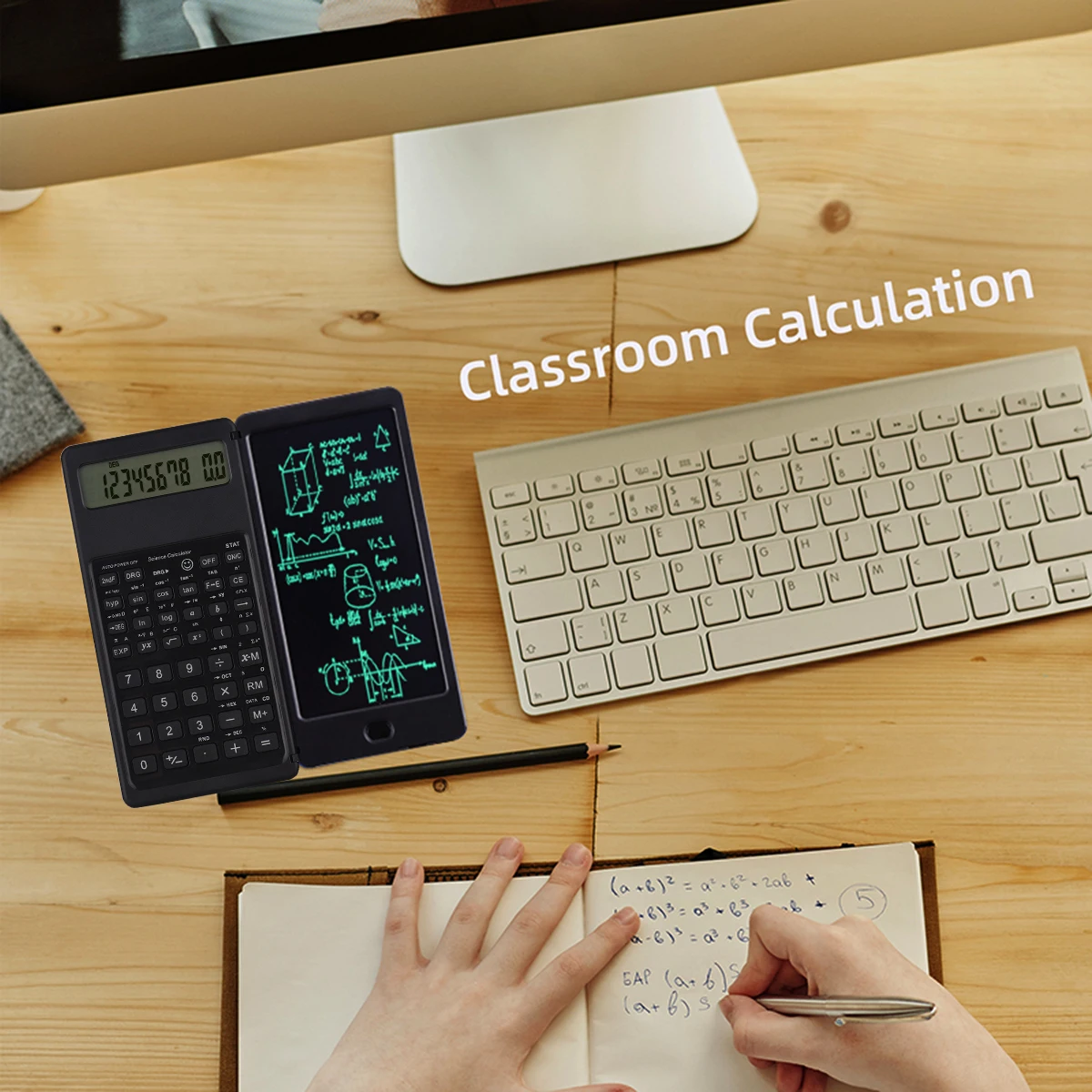 Foldable Scientific Calculator 10 Digits with Writing Drawing Tablet LCD Display Calculator for Study Office Draft Memo Busines