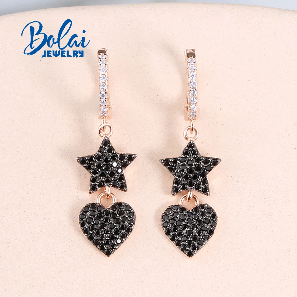 Fashion Star Heart Romantic design 925 sterling silver Rose Gold with black zircon earrings elegant women fine jewelry