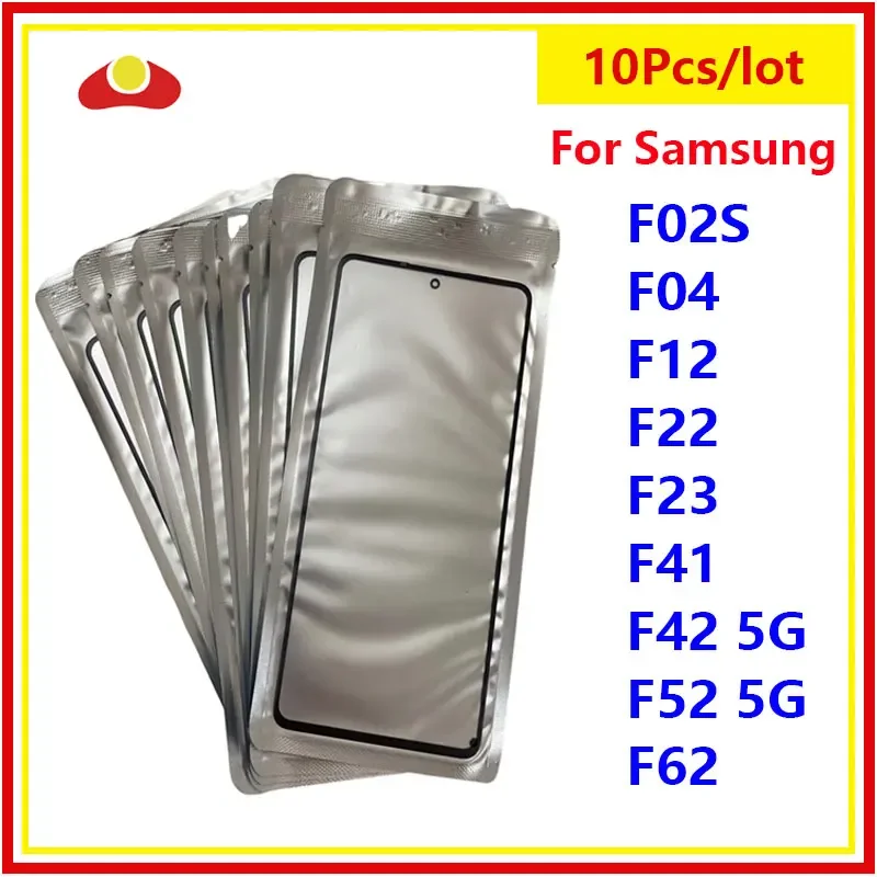 

10Pcs/Lot For Samsung Galaxy F02S F04 F12 F22 F23 F41 F42 F52 F62 5G Touch Screen Front Panel LCD Outer Lens Front Glass + OCA