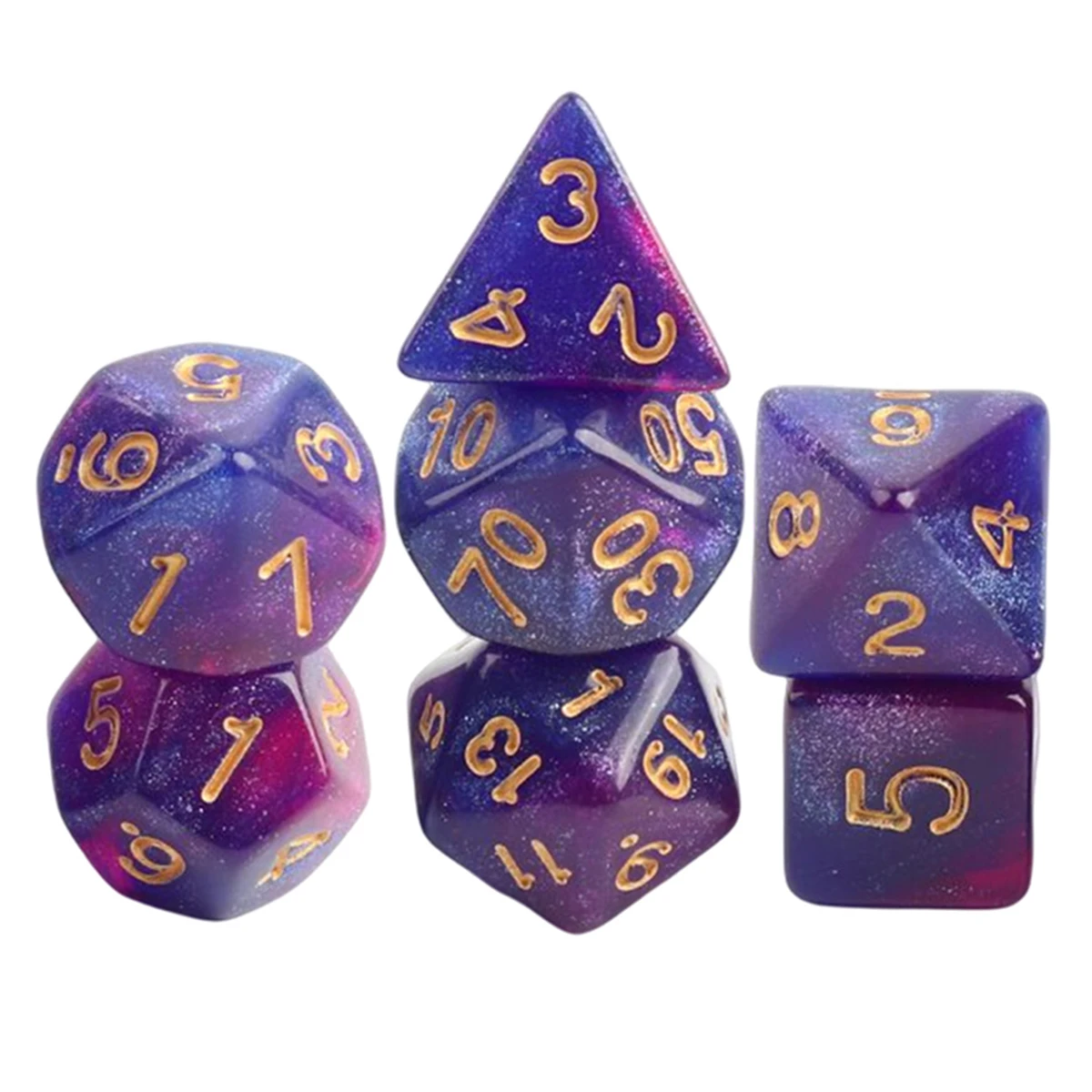 7x Colors Acrylic Polyhedral Dice Fantasy Dream Swirl Multi Side Dice Set D4 D6 D8 D10 D10% D12 D20 for DND Table Game Star Dark