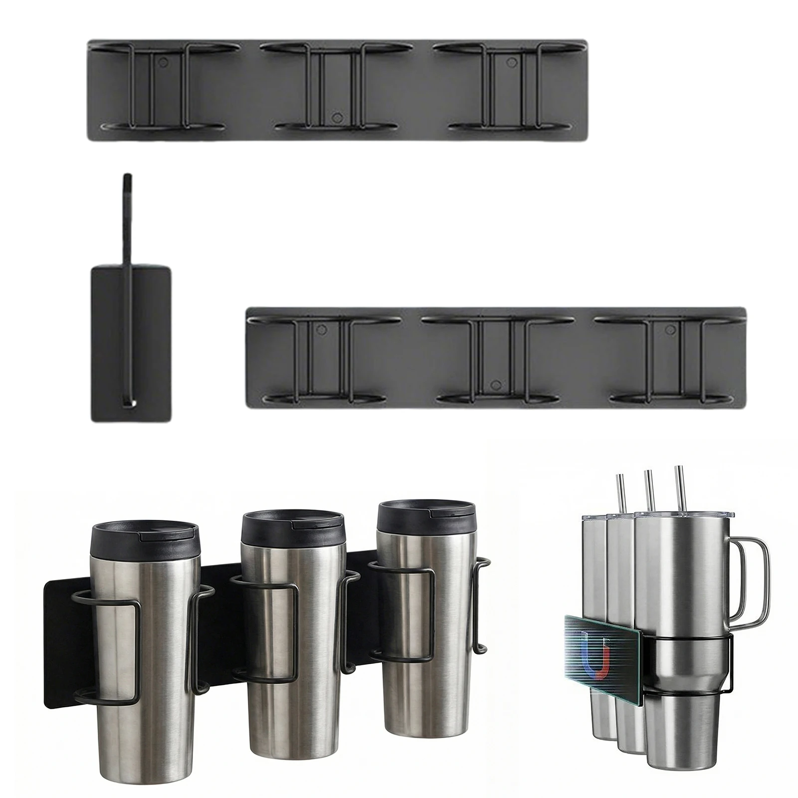 

2Pcs Magnetic Cup Holder with Hook Tumbler Lid Organizer 10Lbs Capacity Wall Mounted Cup Storage Rack for Stanley Cup Lover