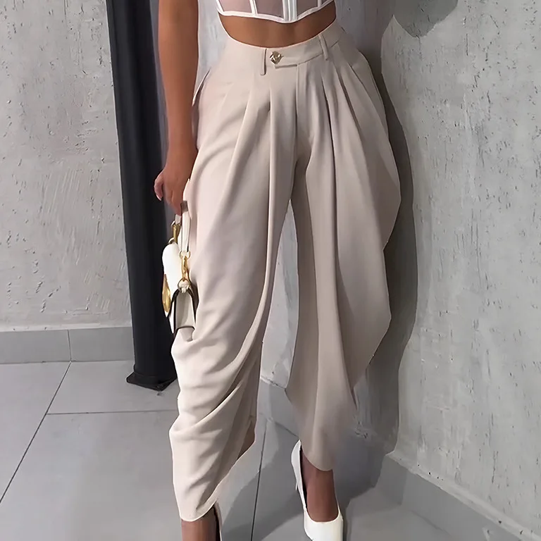 Casual Loose Pants Women Chic High Waist Pleated Wide Leg Trousers Female 2025 Fashion Autumn Lady Pants Bottoms Women Clothes