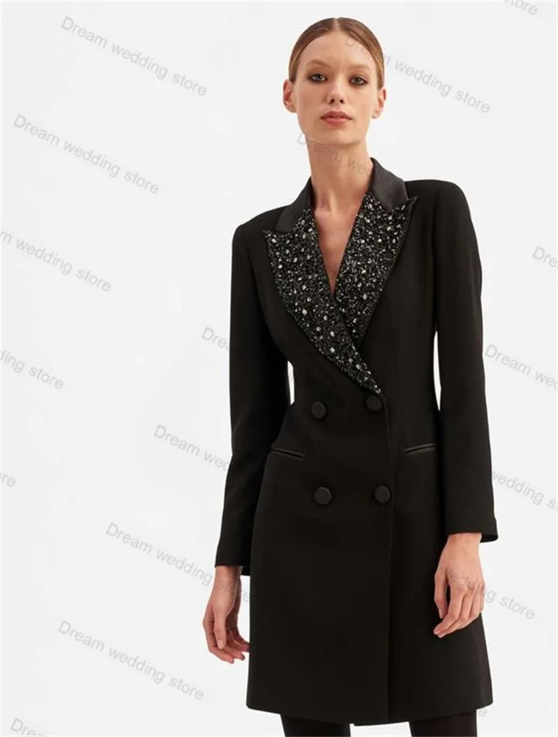 

Crystals Office Women Suits Skirt 1 Piece Long Blazer Wedding Prom Dress Tuxedo Formal Office Lady Tailored Size Jacket Coat