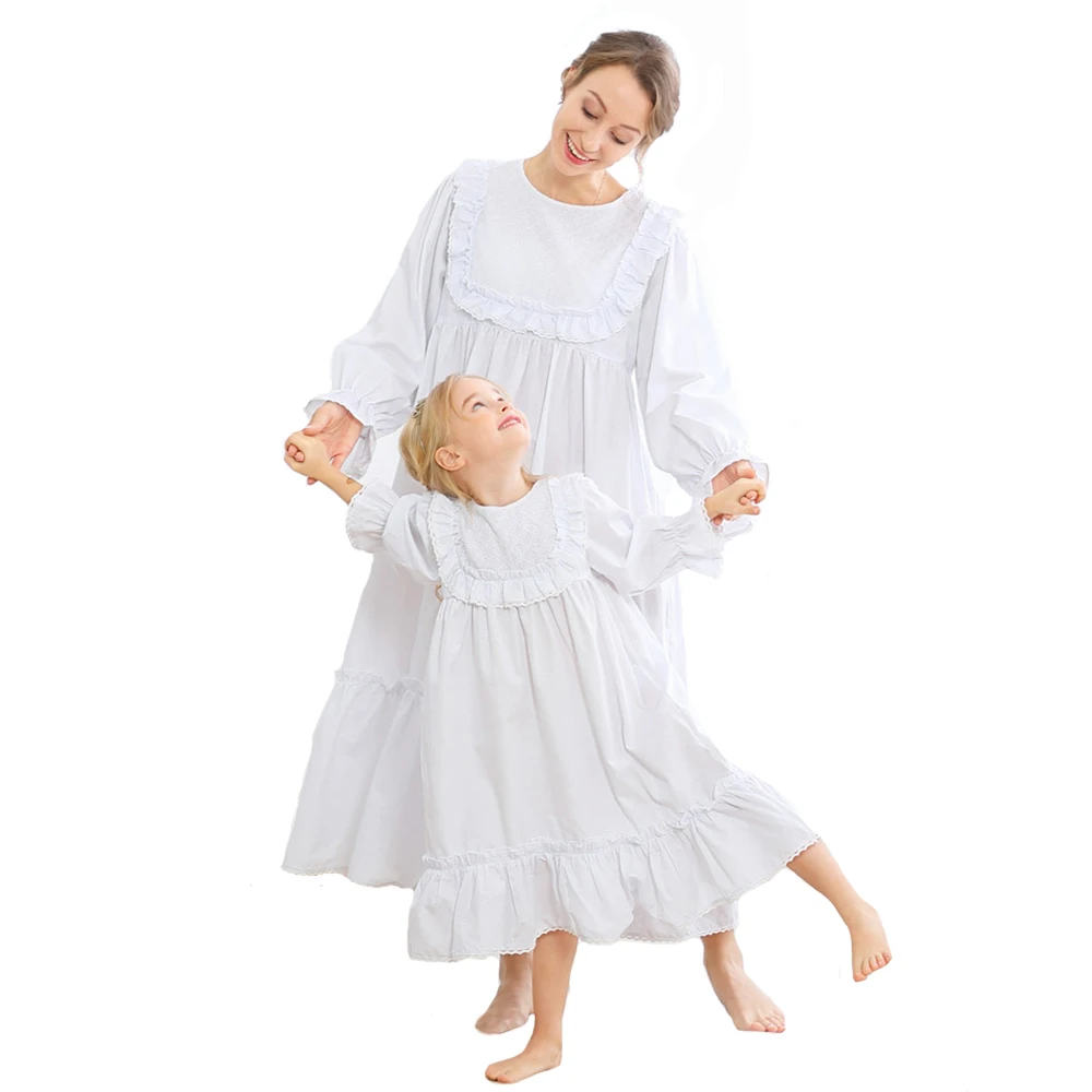 

Mother-daughter Clothing Women's Victorian Nightgown Long Sleeve Nightdress Vintage Autumn Night Shirt Girls Cotton Sleepwear