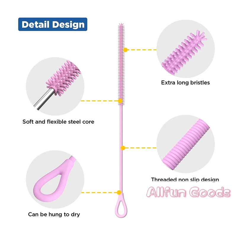 [TG835]9mm Silicone Straw Brushes, 25cm Extra Long Straw Cleaning Brush Reusable Bendable Brush Pipe For Smoothie Straw Washing