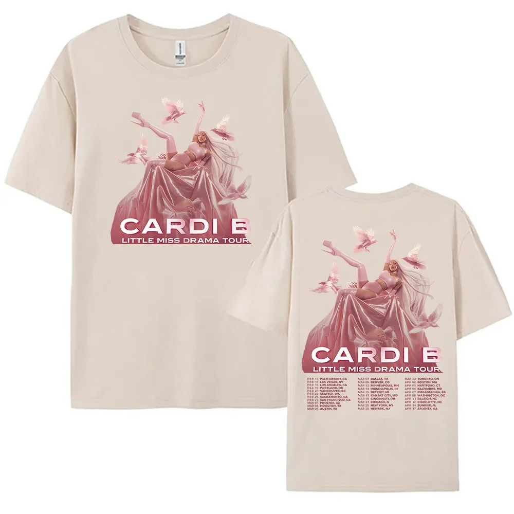 تي شيرت LittleMiss Drama Tour تي شيرت Cardi B Singer جرافيك مطبوع تي شيرت قطني بأكمام قصيرة فضفاض تي شيرت للجنسين ملابس الشارع الشهير للسيدات