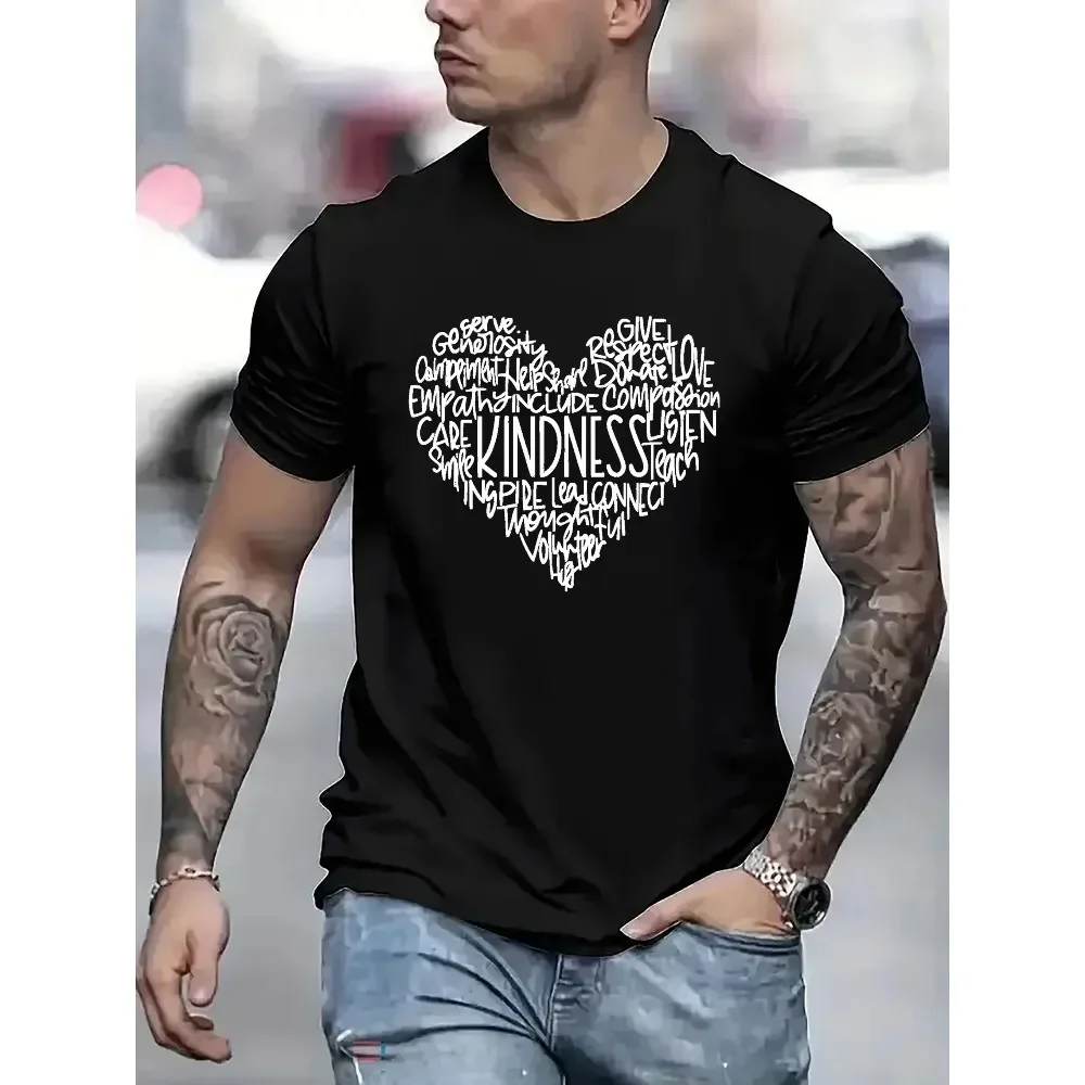 

Creative English Love Heart Men'S Fashion Trend Pattern Printing, Men'S Round Neck Short-Sleeved T-Shirt, Vacation Camping