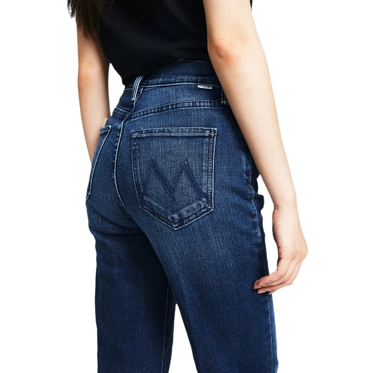 2024 Spring New High Waist Retro Straight Dark Blue Denim Jeans for Women