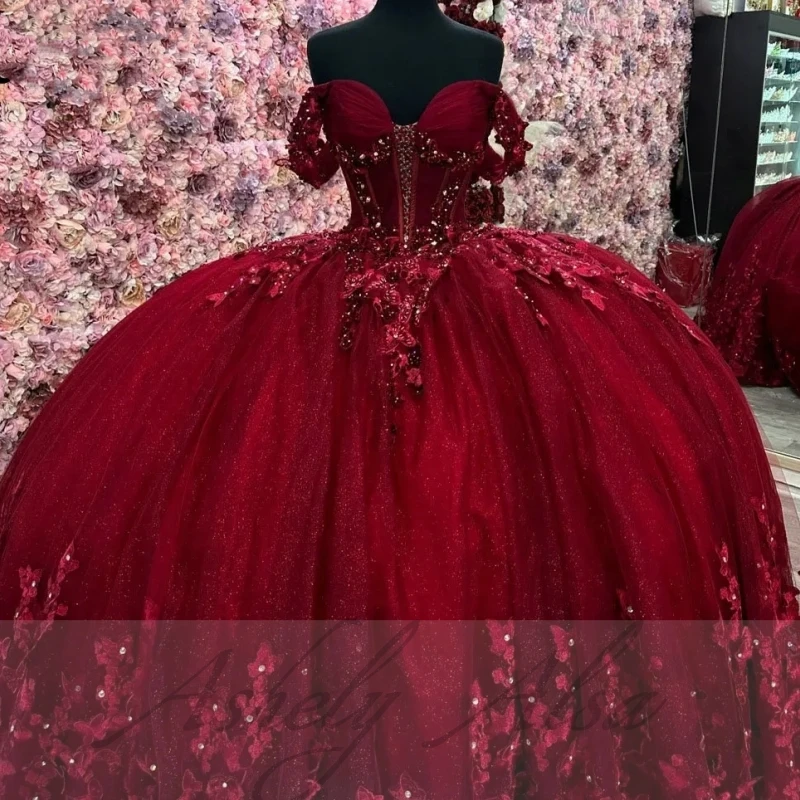 AA168 vestidos de fiesta de cumpleaños elegantes mexicanos personalizados para mujer con hombros descubiertos apliques de flores vestido de baile grande 15 16 vestido de quinceañera