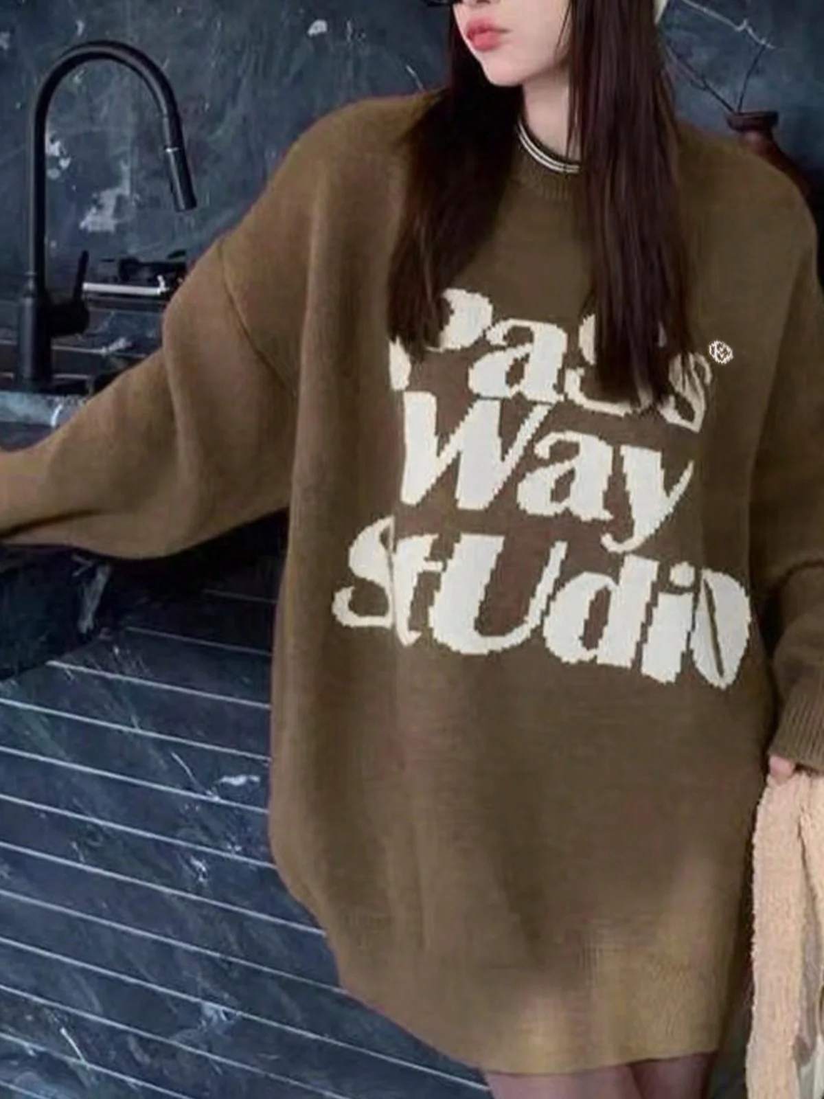 Dongda Gate الخريف إلكتروني التطريز جولة Ne Long Sve فضفاض كسول Sle منتصف طول هوديي المرأة الدافئة الحرارية محبوك S... #4